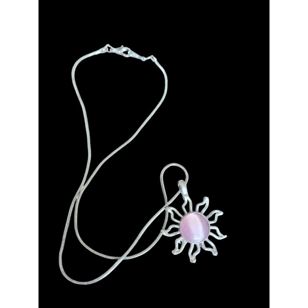 PINK CABOCHON FAUX MOONSTONE SUN PENDANT AND 925 CHAIN